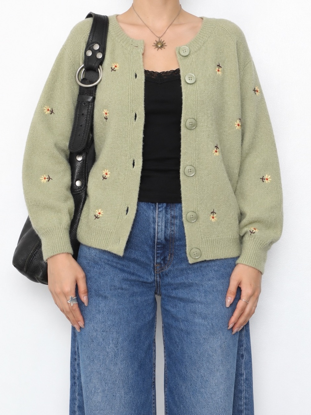Sage green floral embroidered cardigan - Picture 7 of 7